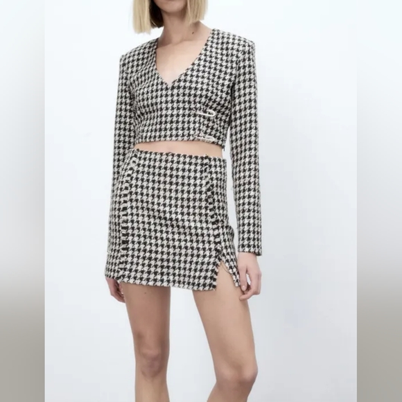 NWT Zara Houndstooth Cropped Blazer - Picture 1 of 5